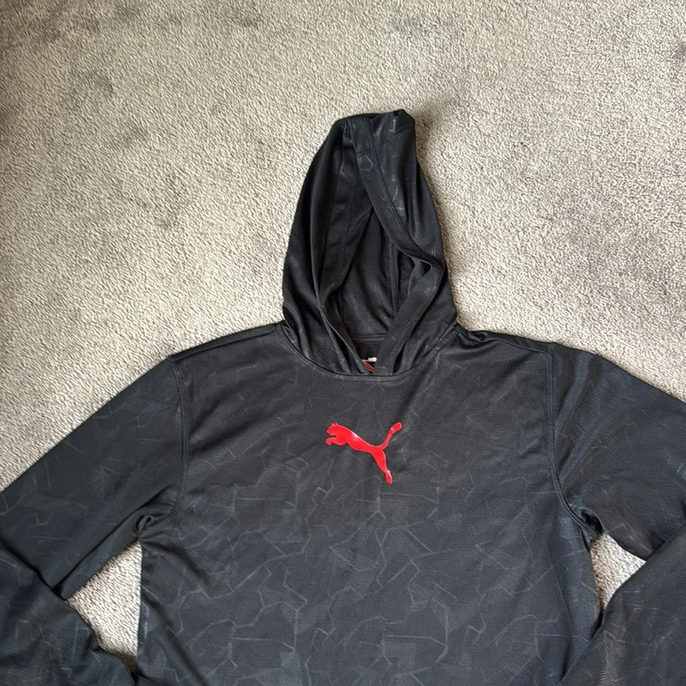 Puma Black Athletic Pullover Hoodie Logo Activewear Lightweight SIZE XL